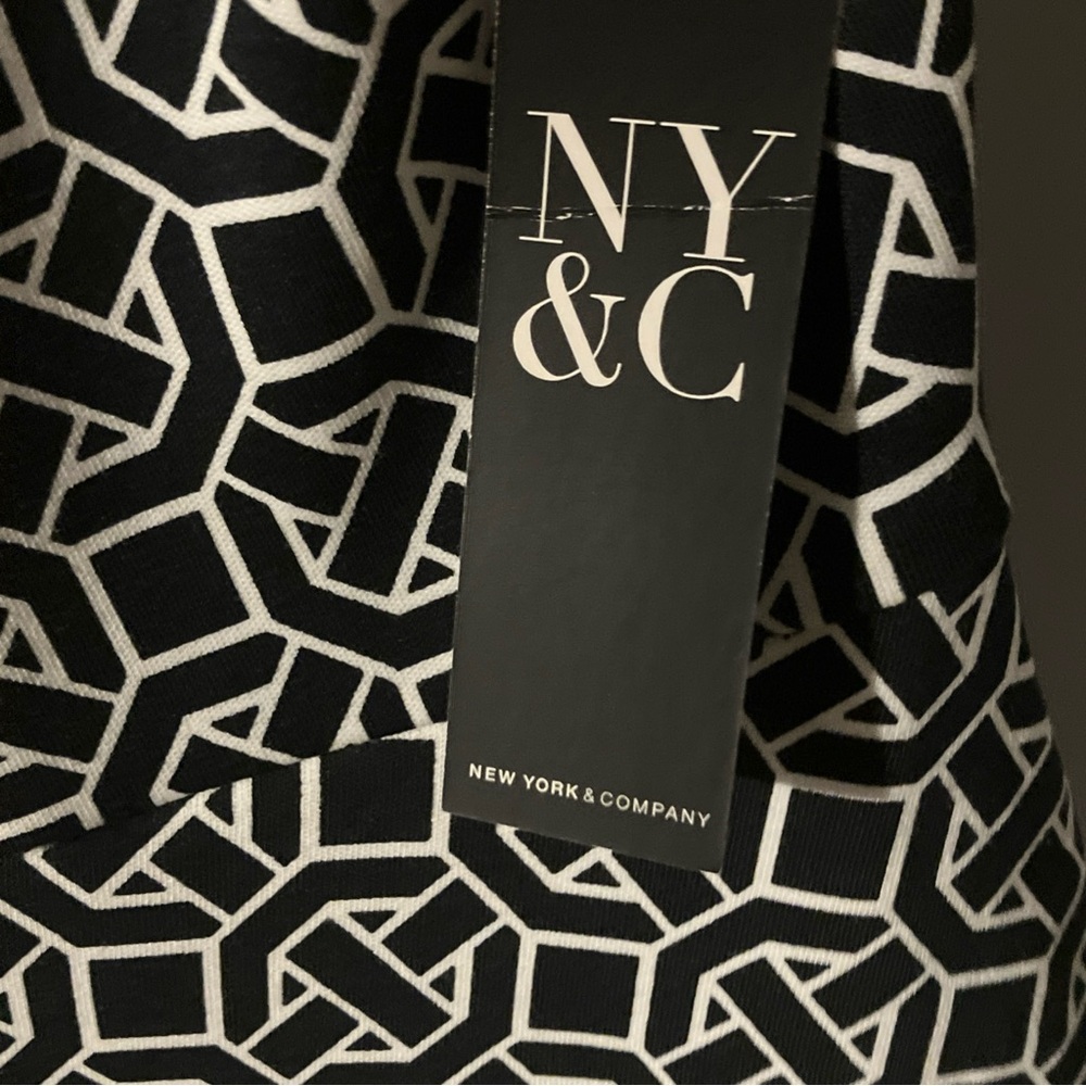 New York & Company Black and White Patterned Midi Dress - Picture 6 of 7
